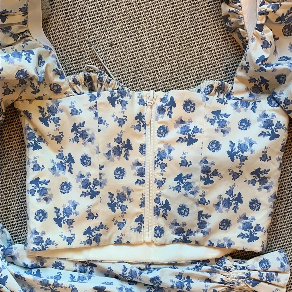 House of CB | EUC Blue Print Cropped Corset Top | Sz XS - Picture 8 of 12